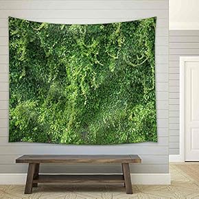 Green Plant on a Brick Wall - Fabric Wall Tapestry Home Decor - 51x60 inches