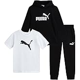 PUMA Toddler Boys Pants Set - 3 Piece Active T-Shirt, Fleece Hoodie Sweatshirt, and Jogger Pants Set for Little Boys (2T-7)