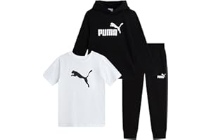 PUMA Toddler Boys Pants Set - 3 Piece Active T-Shirt, Fleece Hoodie Sweatshirt, and Jogger Pants Set for Little Boys (2T-7)