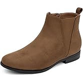 VJH confort Women's Chelsea Ankle Boots Low Heel Fashion Almond Toe Dress Booties with Side Zipper
