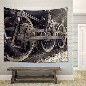 Old Locomotive Wheels Close Up. - Fabric Wall Tapestry Home Decor - 51x60 inches