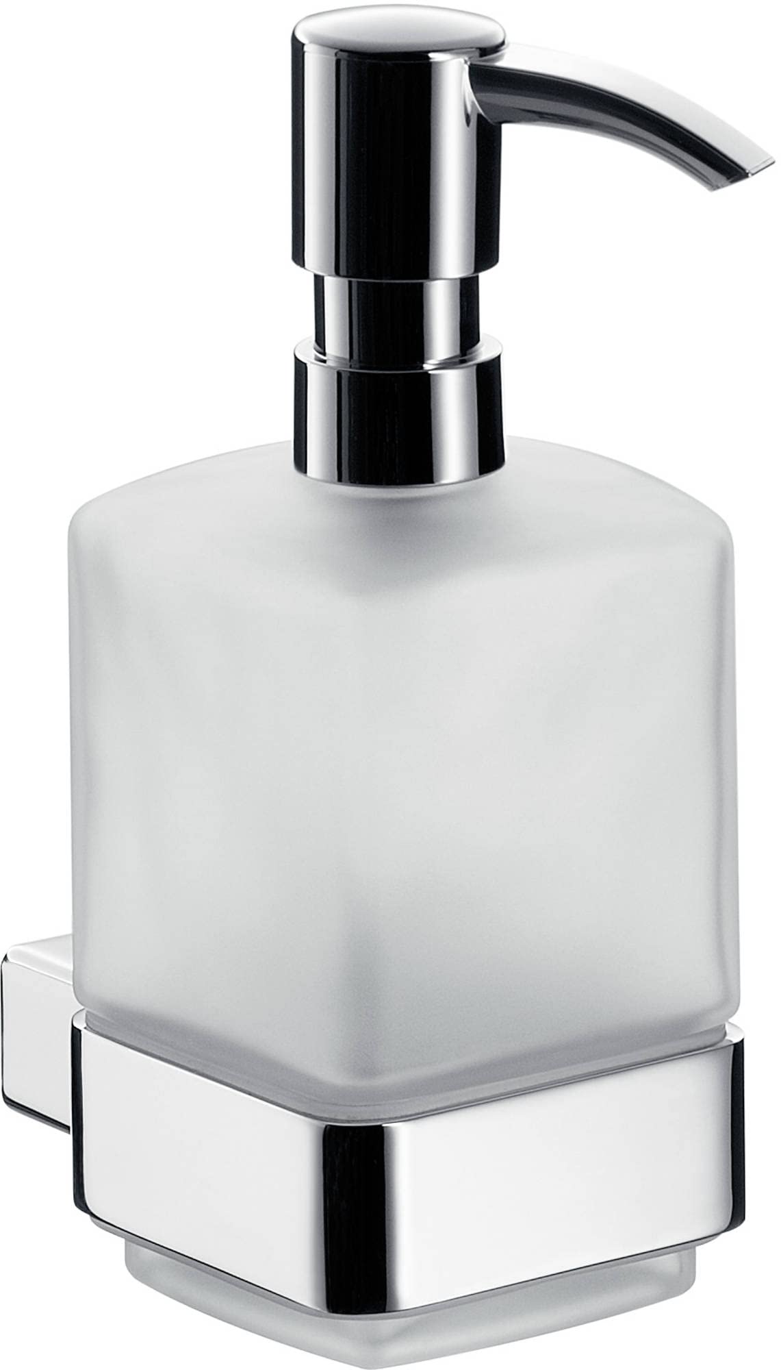 EMCO loft wall-mounted soap dispenser, elegant and compact wall soap dispenser made of aluminium and crystal glass, pump dispenser, chrome-coloured and satined