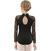 MOLLDAN Girls Dance Leotard Lace Neck Dance Wear Top,Back Bow/Water Drop-Shaped