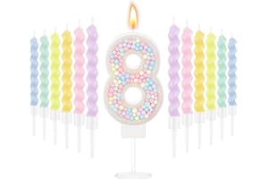 MTLEE Number 8 Birthday Candle with 12 Pcs Spiral Candles for Girls Macaron Pastel Rainbow Unicorn Pink Cake Topper for Sweet Theme Party Decoration