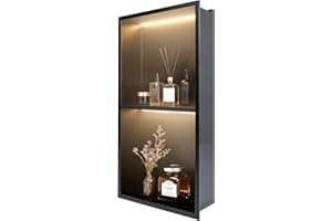 RSXMAX Stainless Steel Shower Niche 12" X 24", 2-Tiers No Tile Needed Wall Niche with Non Dimmable Led Light, Recessed Shower