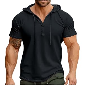 Short Sleeve Hoodies for Men Workout Gym Hooded T-Shirts Muscle Fit Athletic Sweatshirt Summer Beach Cover Up