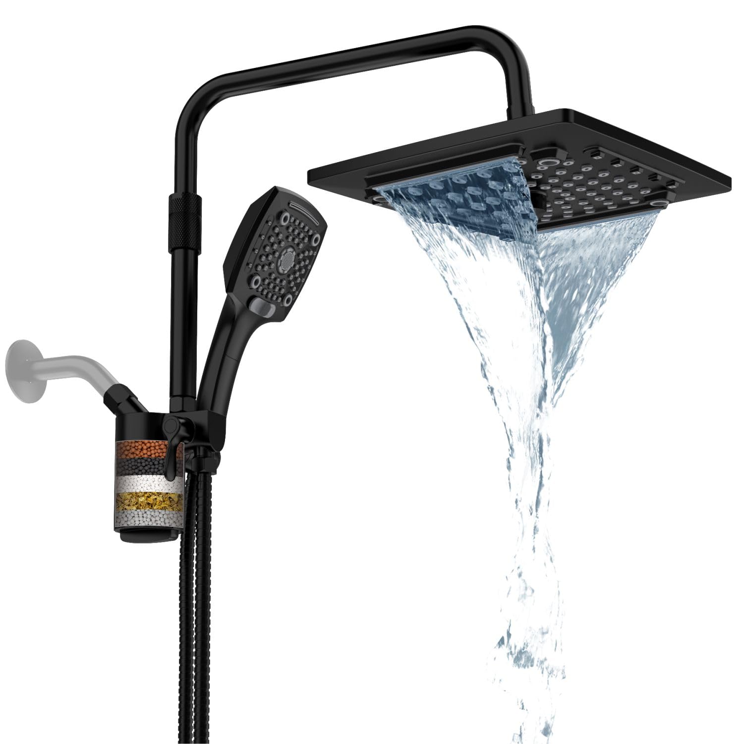 Photo 1 of ELLO&ALLO Filtered Rain Shower Head with Handheld Spray, Rainfall Shower Head Combo with 59" Hose, Dual Showerhead Set with Adjustable Shower Extension Arm, Matte Black