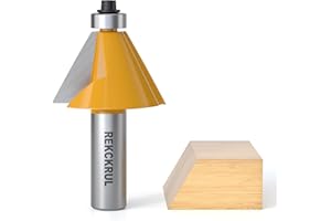 REKCKRUL 30 Degree Chamfer Router Bit with Bearing, 1/2 Inch Shank, 1 Inch Cutting Length, Carbide Tipped Woodworking Router Bits for Precision Edge Trimming