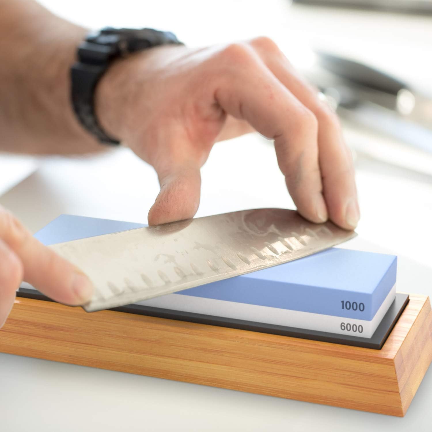 Sharp Pebble Premium Whetstone Knife Sharpening Stone 2 Side Grit 1000/6000 Waterstone- Whetstone Knife Sharpener- NonSlip Bamboo Base & Angle Guide - - 