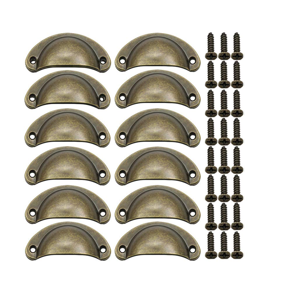 BOZONLI 12 Pack Retro Metal Kitchen Cupboard Drawer Cabinet Door Handles Knobs Furniture Handware Antique Bronze Shell Cup Pull Handle