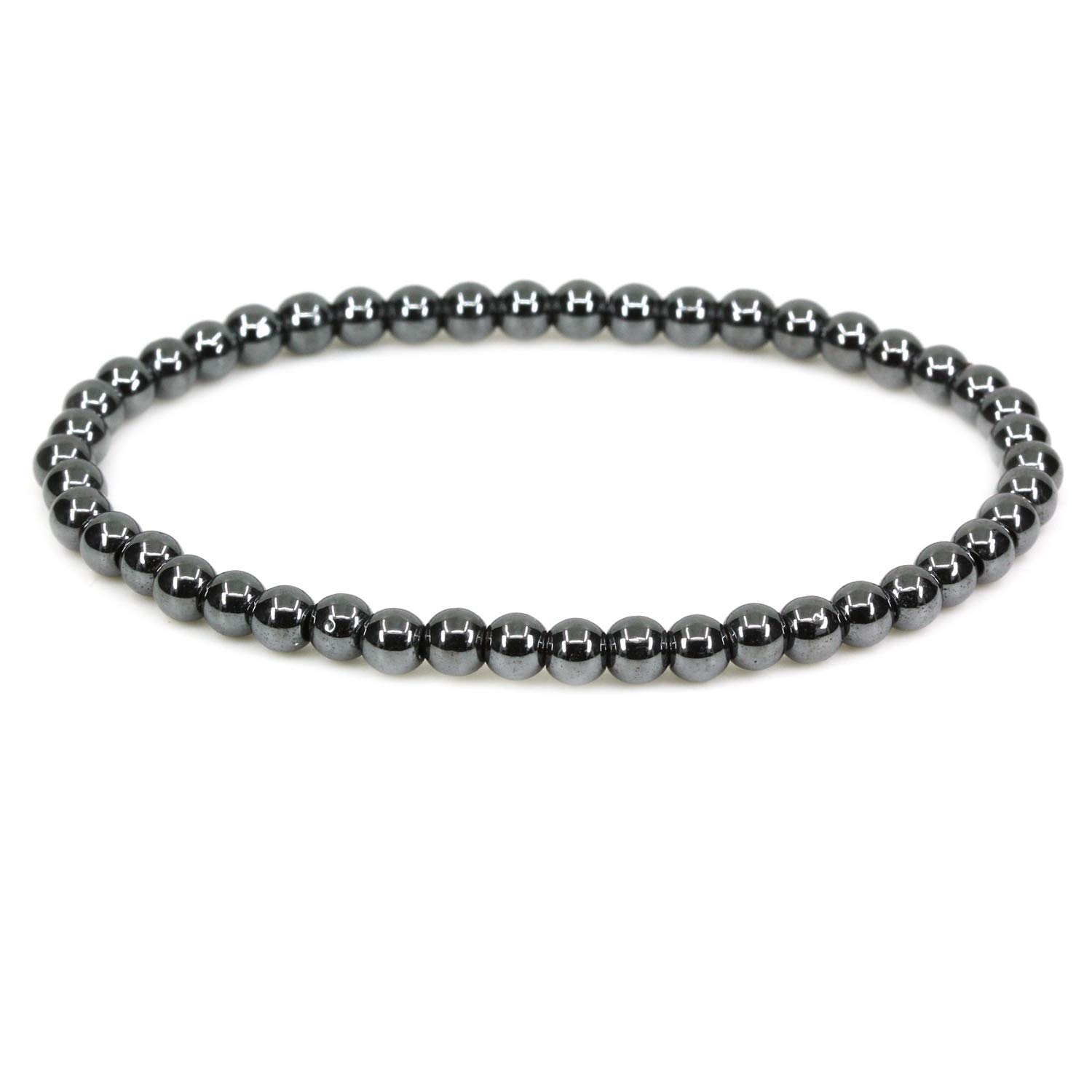 CHENYUE Natural Black Hematite 4mm Round Beads Stretch Bracelet 7" Unisex