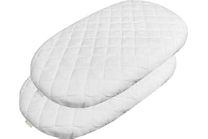 Bamuho 2 Pack Bassinet Mattress Pad Cover for Hourglass/Oval Bassinet Mattress, Waterproof Viscose Made from Bamboo Bassinet Mattress Protector with Elastic Bed Skirt, 30"×18" White