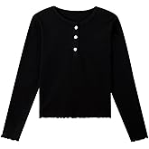 Kimoda Girls Long Sleeve Shirts Henley Ribbed Knit Slim Base Tops Pullover Sweaters 6-12 Years