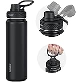 TOURIT 24 oz Insulated Water Bottle, Stainless Steel Water Bottles With Handle, Double-Wall Vacuum Sports Water Bottle, BPA Free Leakproof Water Bottle, Black
