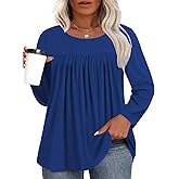 VISLILY Womens-Plus-Size-Tops Dressy Long Sleeve T Shirts Trendy Flowy Pleated Casual Crewneck Blouses Loose Tunics XL-5XL