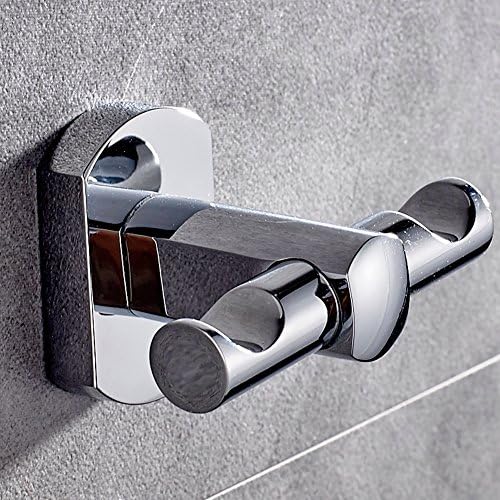 ROVATE Bathroom Robe/Hat/Towel Double Hooks, Wall Mounted Brass Coat Rail with Concealed Screws, Chrome