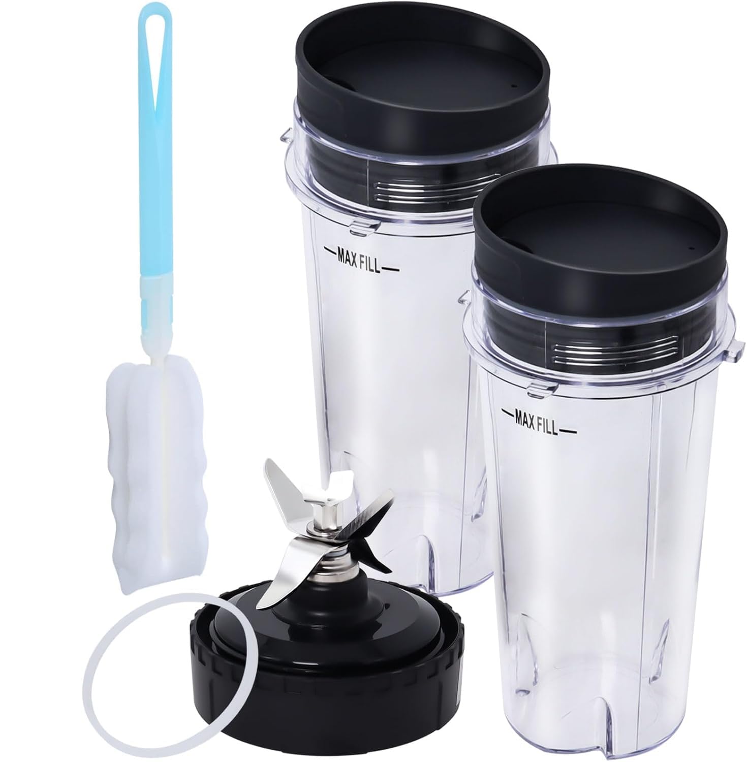 Replacement Parts Compatible with Nutri Ninja, Blender Blade 6 Fins and 2 Pcs 16oz Single Serve Blender Cup Set Compatible with Ninja BL660 BL740 BL770 BL780 BL771 BL772 BL773CO