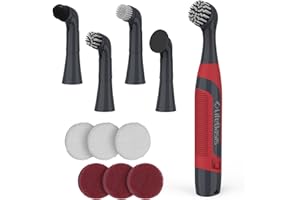 LifeBasis Cordless Electric Cleaning Brush, Mini Power Scrubber for Cleaning Waterproof Grout with 5 Brush Heads for Bathroom Kitchen Tile Crevice Corner - Red (Batteries Included)
