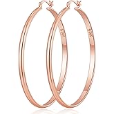 OOOPEL 3mm Wide Large Hoop Earrings for Women Hypoallergenic 925 Sterling Silver Post Gold Earrings Lightweight Silver Hoop Earrings Oversize Big Gold Hoops 30/40/50/60MM