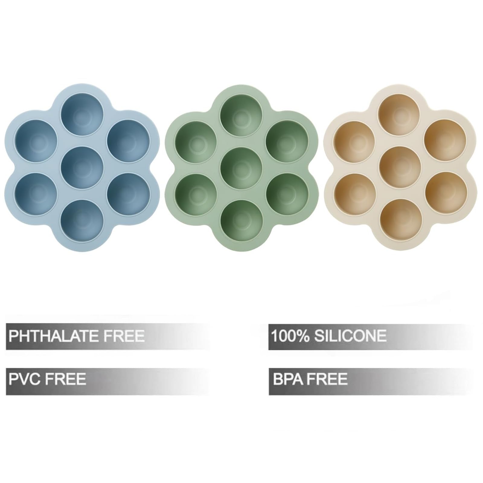PandaEar 3 Pack Baby Food Freezer Tray with Lids, Silicone Baby Food Storage Container for Homemade Baby Food, Purees, Breastmilk (Blue/Green/Carnation)