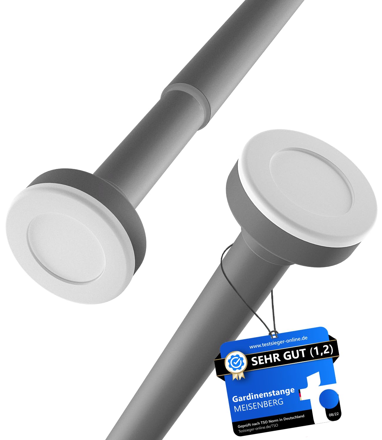 MEISENBERG Curtain Rods Extendable – No Drill Shower Pole, No Rust, Anti-Clip 2.0 Telescopic Shower Rail for Curtains, Bathroom, Doorway, Windows, Kitchen – Gray, 70-120 cm