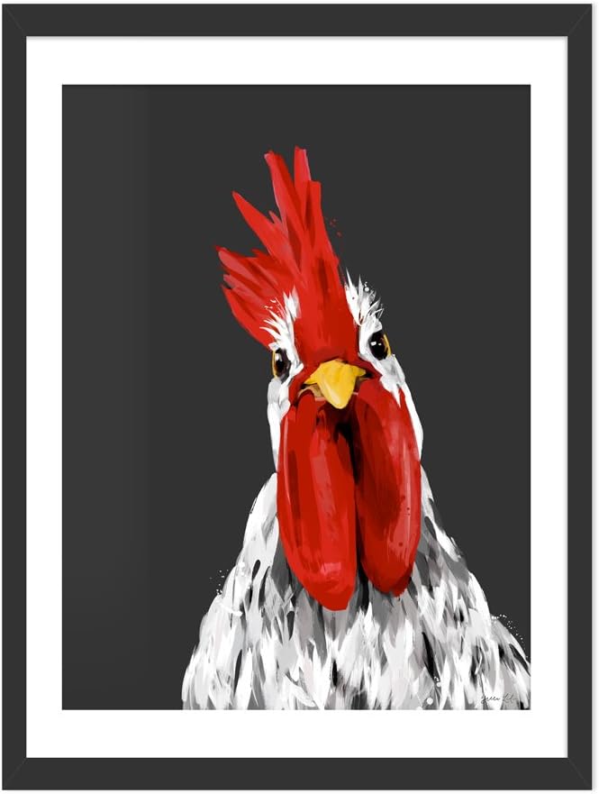 Green Lili - 'Colin the Chicken' Animal Art Print. Black Frame with Mount 24x30cm