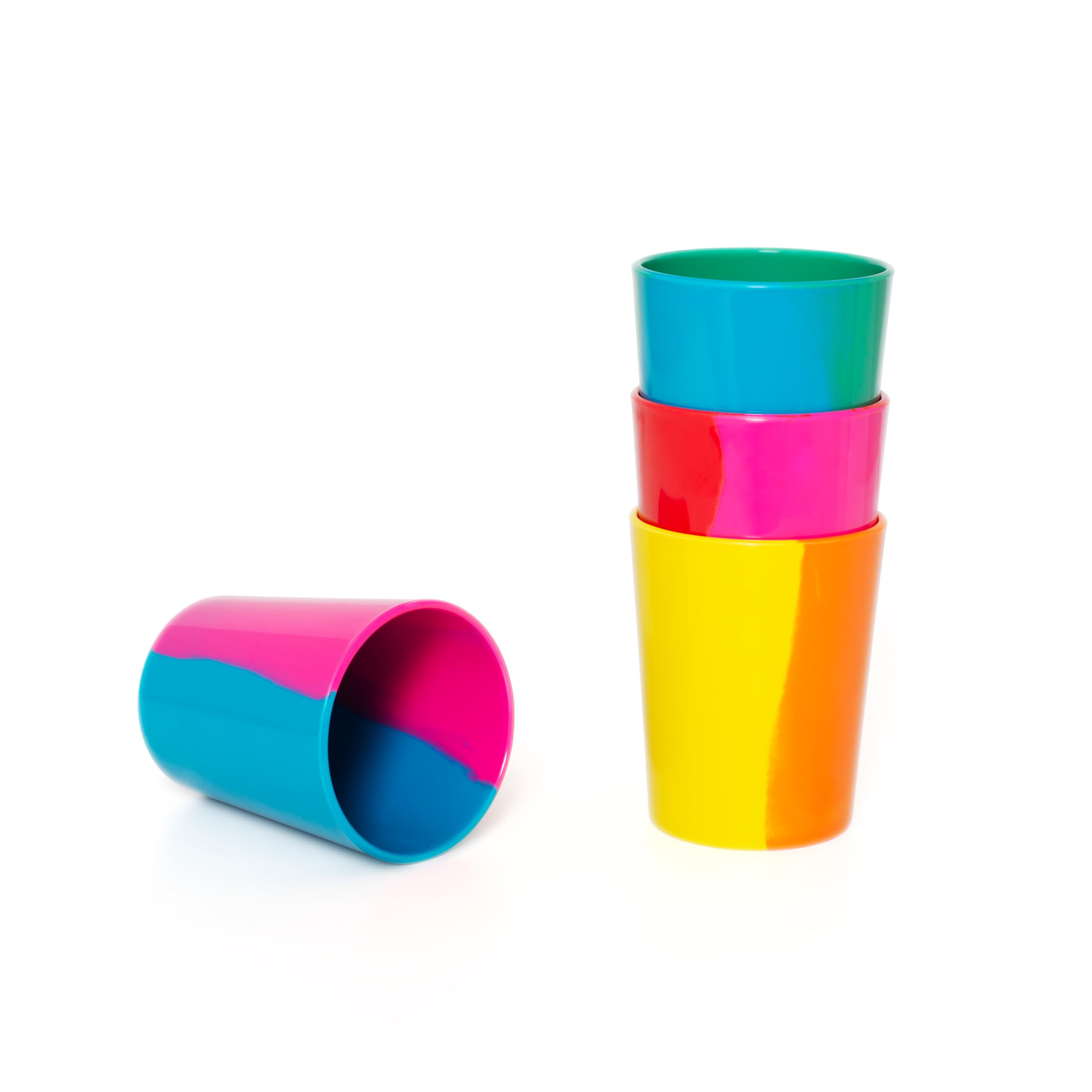 BlissHome Pure Prue Leith Melamine Tumblers Set of 4 – Vibrant, Unique Colours, Perfect for Indoor & Outdoor Use – Durable, Contemporary Design with 4 Distinct Colourways