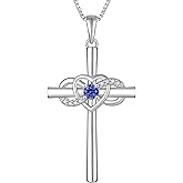YL Women's Cross Necklace Sterling Silver Infinity Heart Crucifix Pendant Birthstone Criss Jewelry