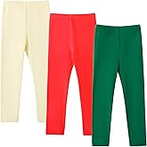 HILEELANG Cotton Leggings, Soft Stretch Pull-On Pants for Kids, Basic Solid Color Leggings, Sizes 4–14 Years