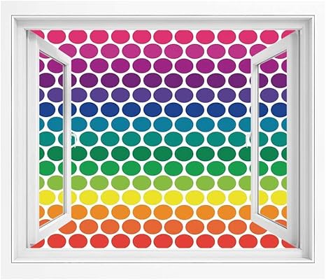 Amazon ポルカドット 風景ステッカー オープンウィンドウ 100x70 Cm 虹色のイラストドットビッグサークルスポット子供保育園テーマ印刷 壁紙ポスター ステッカー 多色 ウォールステッカー オンライン通販