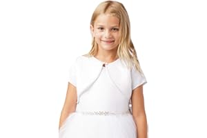 IGIRLDRESS Girl's White Satin Organza Short Sleeve First Communion Flower Girl Bolero Shrug Jacket Size 2-16
