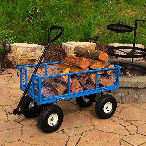 Sunnydaze Utility Steel Garden Cart, Outdoor Lawn Wagon with Removable Sides, Heavy-Duty 400 Pound Capacity, Blue - Thumbnail 3