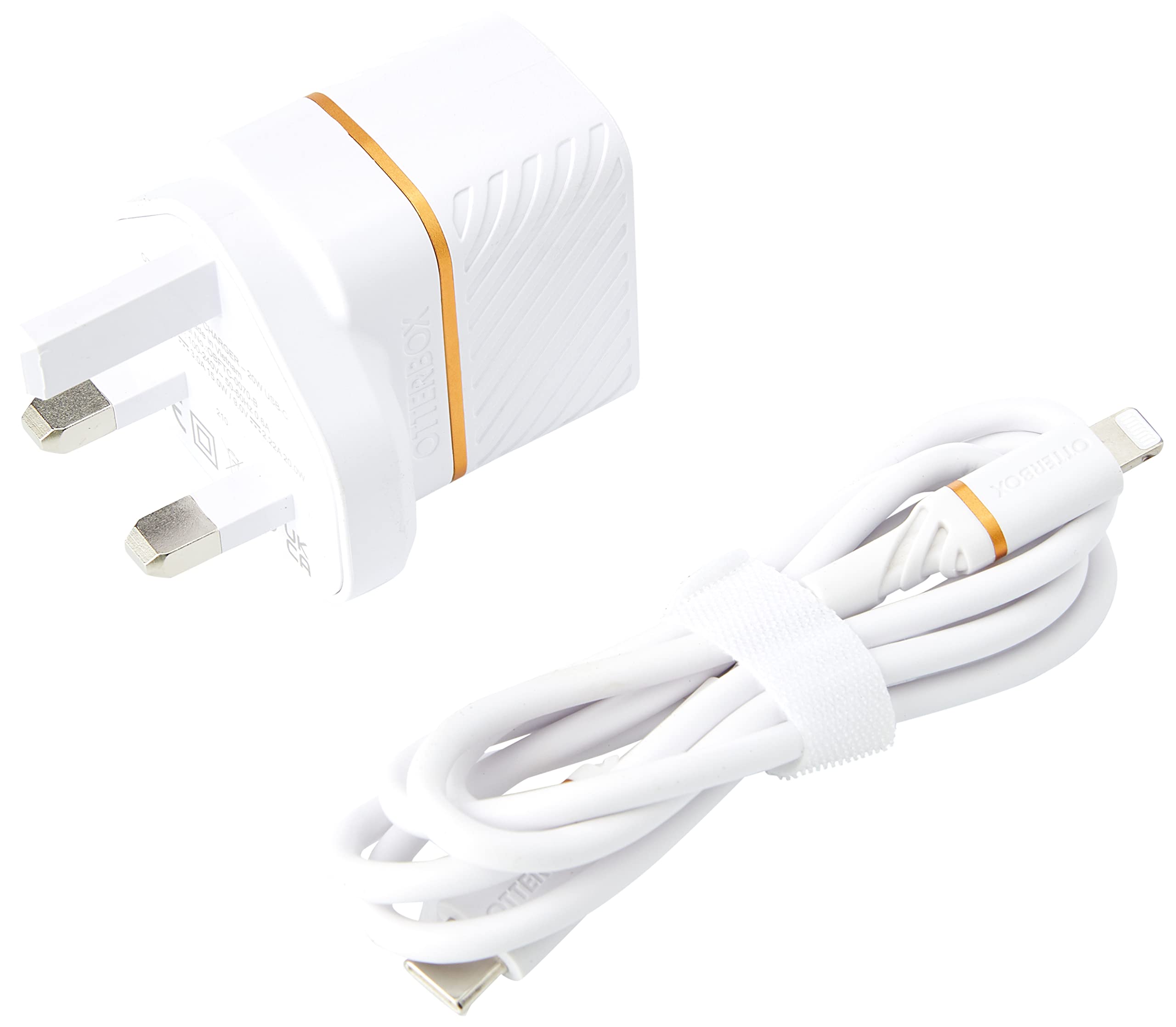 OtterBox USB-C PD UK Wall Charger 20W and Reinforced USB-C to Lightning Cable, MFi Certified, Fast Charging Bundle for iPhone and iPad, Drop Tested, Rugged, Ultra Durable, White
