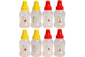 Wentoenapp 8Pcs Mini Ketchup Bottles, 25ml Refillable Condiment Squeeze Bottle Salad Dressing Tomato Bento Box Mayo Syrup Con