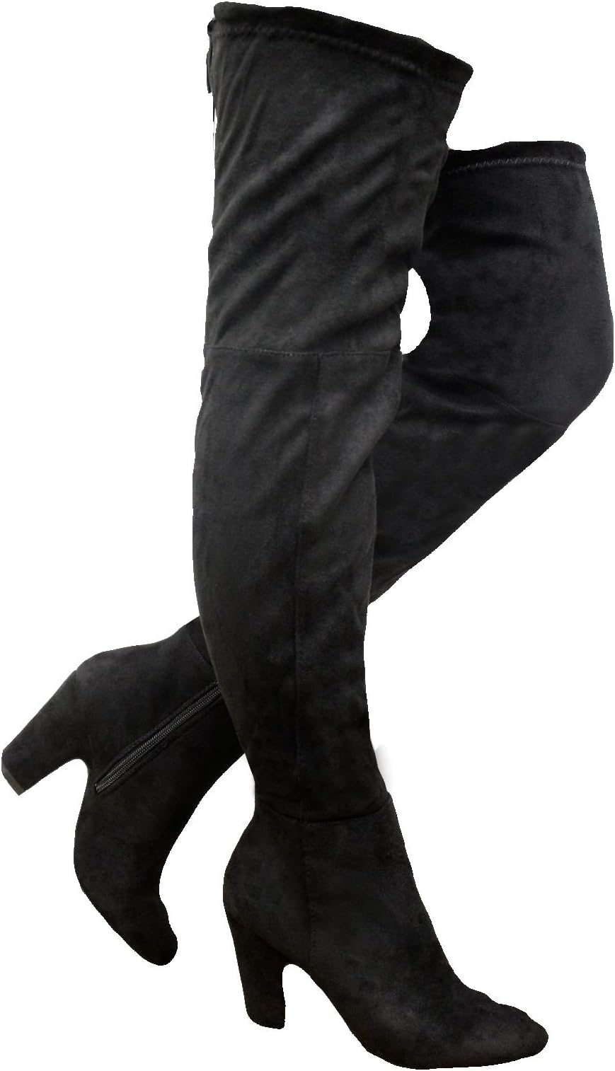 New Womens Ladies Block HIGH Heel Zip Over The Knee Thigh Stretch Boot Shoes Size 3-8