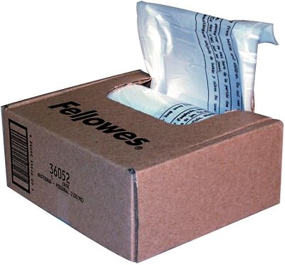 Sacos de lixo Fellowes Shredder até 30L, embalagem de 100 sacos transparentes e resistentes para contentor triturador, ideal para escritório e casa