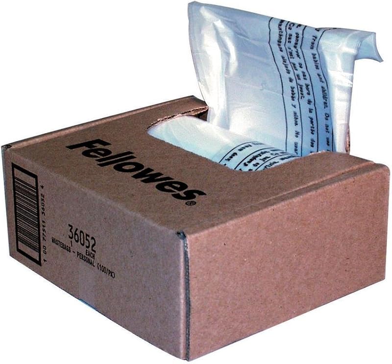 Bolsas para Residuos de Destructoras Fellowes hasta 30L, Pack de 100 Bolsas Transparentes y Resistentes para Papelera de Destructora, Ideales para Oficina y Hogar