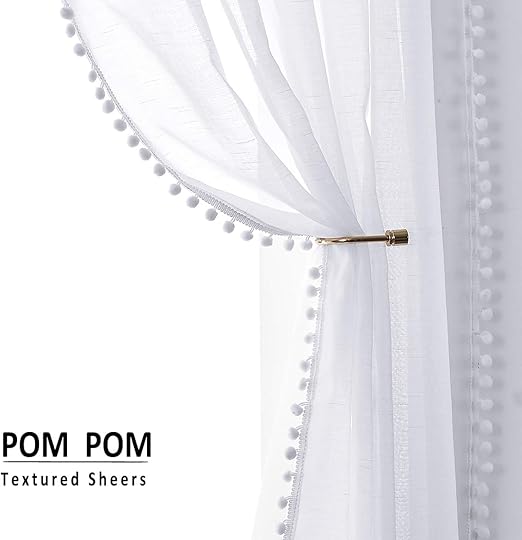 Amazon Com Natwin Pom Pom White Sheer Curtains For Living Room 63