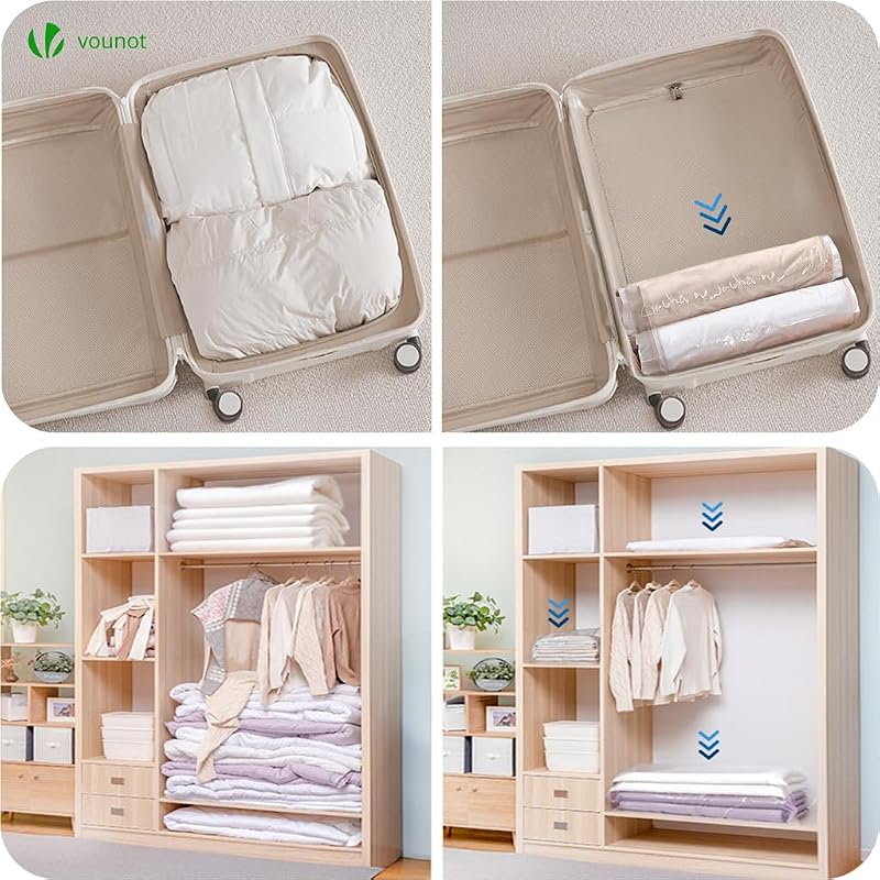 ® Sacchetti Sottovuoto Vestiti, 12 Pezzi Sacchetti Salvaspazio Riutilizzabili con Pompa per Lenzuola, Piumoni, Cuscini, Coperte, Viaggi