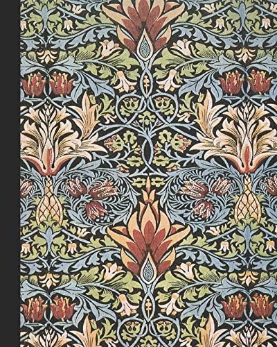 Vintage illustration journal: Unique designed dot grid Journal for the vintage illustration lover - Arts and craft movement - William Morris - Blue green and orange snakeshead printed textile deisgn
