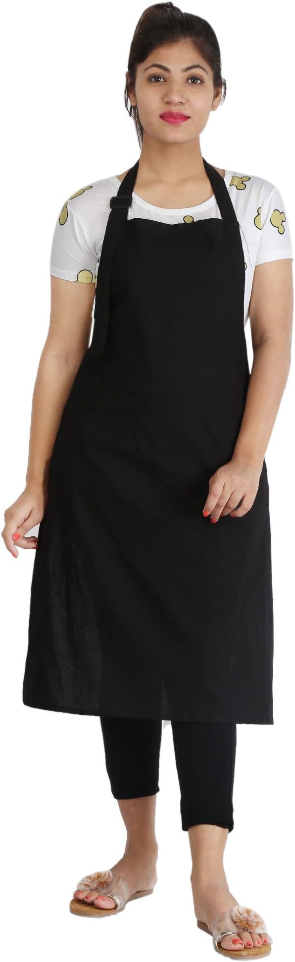 DARJII Women's Cotton Fireproof Kitchen Apron with Front Pocket Adjustable Neck (Black)