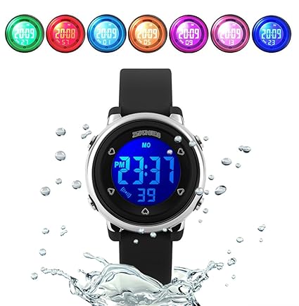 (TM) Children Digital Watch Kids Boy Girls LED Alarm Stopwatch Waterproof Wristwatches(Black)