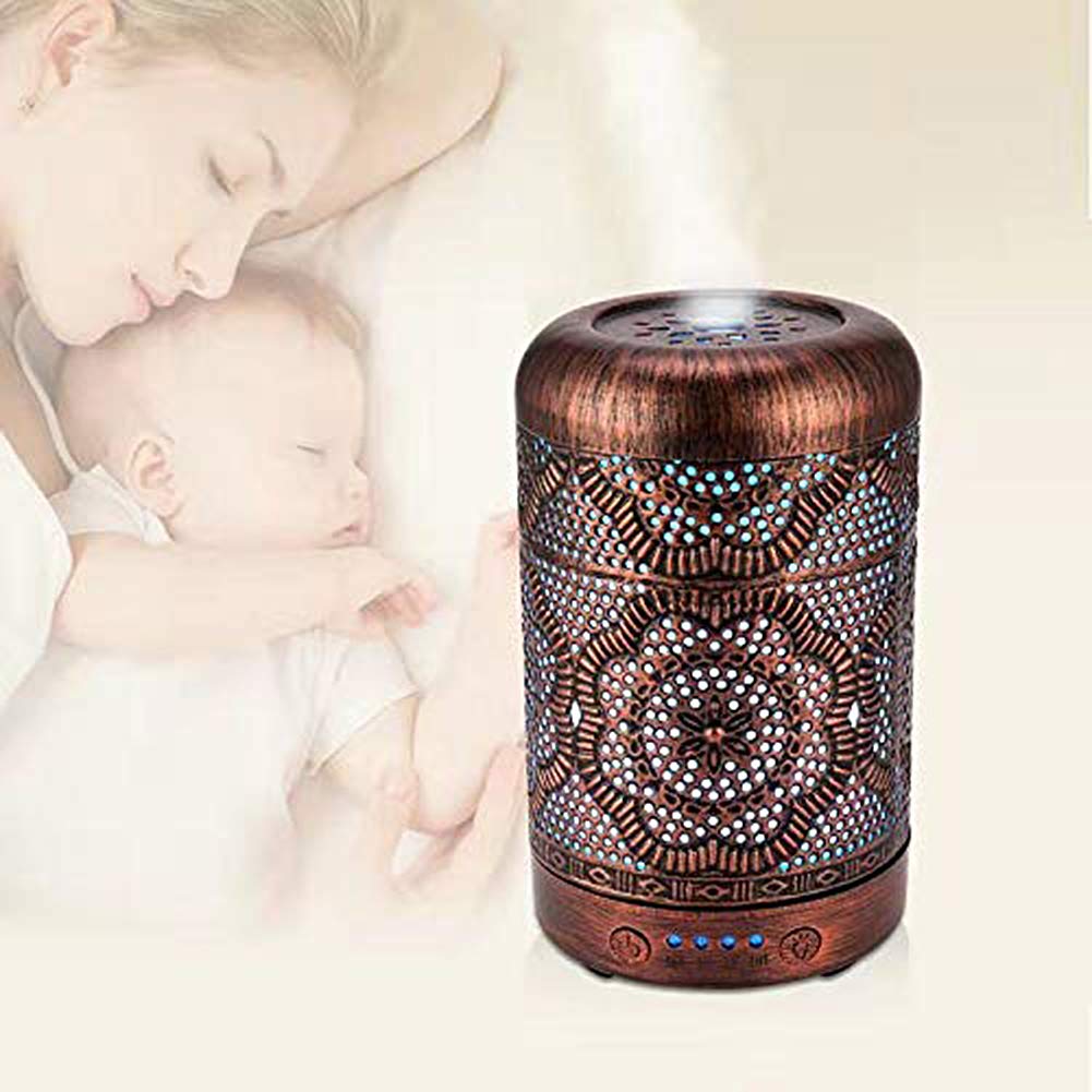 BAIESHIJI Essential Oil Diffuser, Metal Vintage Essential Oil Diffusers 100ML, Aromatherapy Diffuser with Waterless Auto Shut-Off Protection, 7 Color Changing Light, Cool Mist Humidifier : Beauty