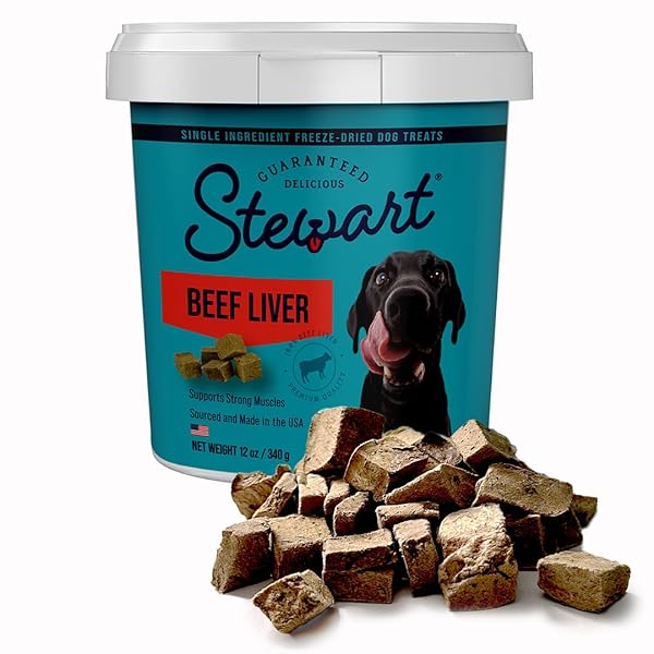 STEWART SINGLE INGREDIENT FREEZE DRIED RAW DOG TREATS, BEEF LIVER, 12 OUNCE RESEALABLE TUB, TRAINING TREATS OR MEAL TOPPER FOR ALL SIZE DOGS, HIGH PROTEIN, GRAIN-FREE, GLUTEN-FREE