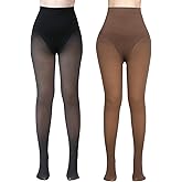 UniikStuff 2 Pairs Women Fleece Lined Tights - Triangle Crotch Design Warm Pantyhose Skin Colored Tights for Winter