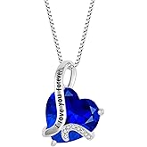 Aprila Women Heart Necklace 925 Sterling Silver I Love You Forever Pendant Necklace with Cubic Zirconia Jewelry