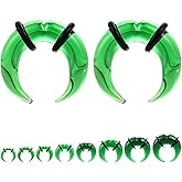 ZS 1 Pair Glass Septum Stretching Kit Set - C Shape Pincher Tapers with O-Rings & Grooved, 6G to 5/8" Buffalo Septum Retainers Rings for Nose Ear Piercing Jewelry