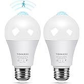 Torkase Motion Sensor Light Bulbs, E26 Dusk to Dawn Activated Security | Auto On/Off, Energy-Efficient, for Indoor Outdoor Lighting, Front Door Garage Basement Storage Closet, 120V, 5000K 2Pack