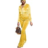 FIVCAT Women Velour Sweat Suits 2 Piece Outfits Tracksuits Long Sleeve Zip Up Jacket Flare Pants Cute Casual Matching Suit