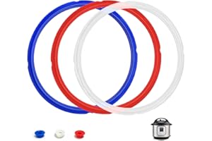 FUATOR 3 Pack Sealing Ring 6 Qt for Instant Pot Sealing Rings for 5/6 Qt Insta Pot, With 3 Float Valve Caps, Food-grade Silicone Instantpot 6Qt Sealing Ring, for Instant Pot 5&6 Qt, Red, Clear and Blue